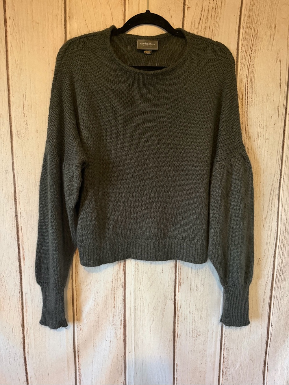 Wooden Ships Olive Green Balloon Sleeve Mohair/Wool blend Sweater Size S